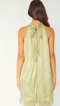 Load image into Gallery viewer, SAGE GREEN METALLIC HALTER DRESS