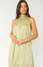 Load image into Gallery viewer, SAGE GREEN METALLIC HALTER DRESS